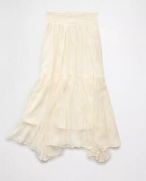 American Eagle Smocked Handkerchief Hem Maxi Skirt Cream Off-White Medium NWT